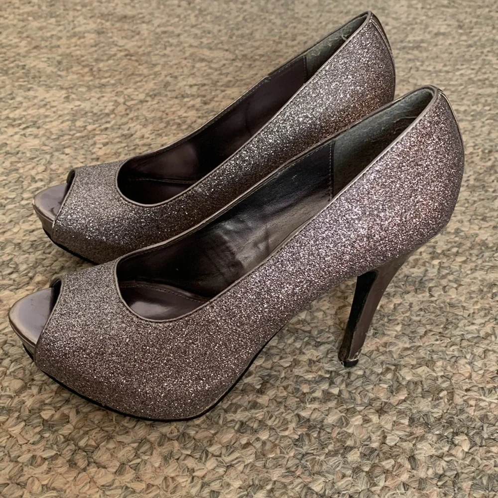 Worthington Silver Peep-Toe 5” Stiletto Heels